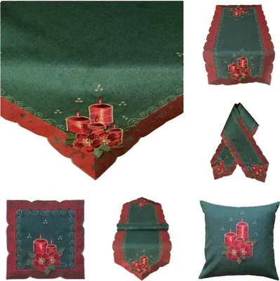 Image de Linge de table avec broderie bougies 40 x 140 cm - vert