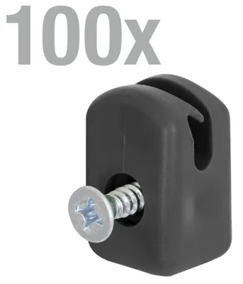 Zdjęcie produktu dla Alberts 100 x uchwyt drutu napinającego plastikowy czarny ze śrubą Długość: 25 mm Ø 3,9 mm