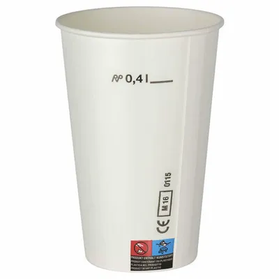 Produktbild von 200x Kaltgetränkebecher Pappbecher weiß mit CE Eichstrich 400 ml