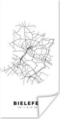 Produktbild von MuchoWow® Poster Deutschland - Bielefeld - Stadtplan - Karte - Schwarz-weiß - Karte 60x120 cm - Wandschmuck
