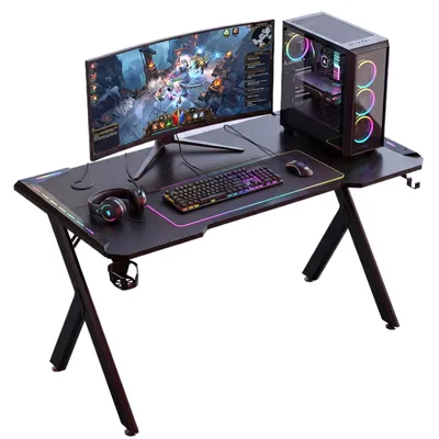 Produktbild von Gaming-Tisch – RGB-Beleuchtung – Getränkehalter – Schwarz – 140 x 60 cm