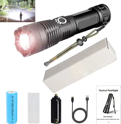 Produktbild von Led Taschenlampe, 1 Stück, Extrem Hell, USB Aufladbar Multifunktional, Outdoor & Selbstschutz