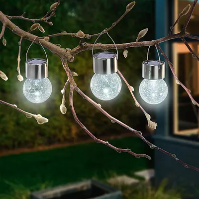 Produktbild von esotec Solar Hängeleuchten 3er-Set Crackle Balls kaltweiß outdoor IP44 102308