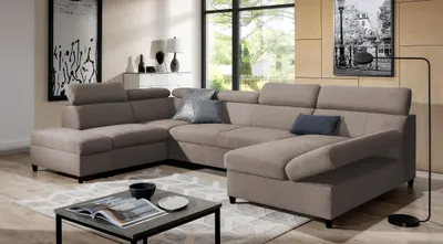 Produktbild von AX LIVING Braun U Sofa mit Schlaffunktion Olettio 342 cm L