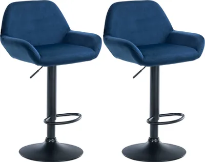 Produktbild von CLP 2er Set Barhocker Braga Samt drehbar und höhenverstellbar blau Material Gestell Metall matt schwarz