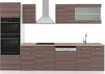Produktbild von Küchenzeile Vicco R-Line Edelgrau 300 cm mit Hochschrank, AP Eiche, Model 42245