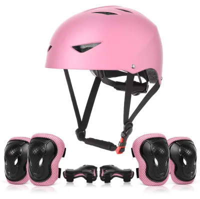 Zdjęcie produktu dla Kask dziecięcy - Zestaw ochronny dla dzieci - Nakolanniki/łokietniki/nadgarstniki - Do skateboardu/scootera/roweru - Trwały/bezpieczny - Wiek 5-15 lat