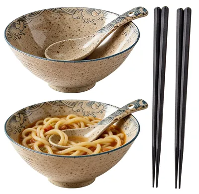 Imagen del producto de Solidchoice - Juego de 2 tazones japoneses para ramen, con cuchara y palillos