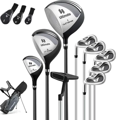 Produktbild von COSTWAY Golfschläger Set, 9 teiliges Golfset mit Golftasche, Regenhaube, Putter, Driver, Fairway, Hybrid & Eisen, Golfschlägersätze, Golf Set, Grau