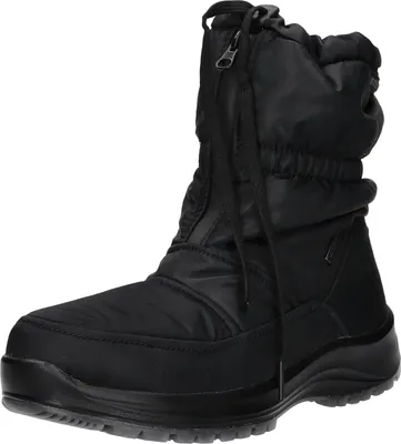 A black snow boot is shown against a white background.