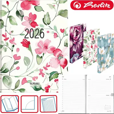 Produktbild von Herlitz Buchkalender A5 Rainbow 2026, Jahr / Motiv:2026 / Blumen beige pink
