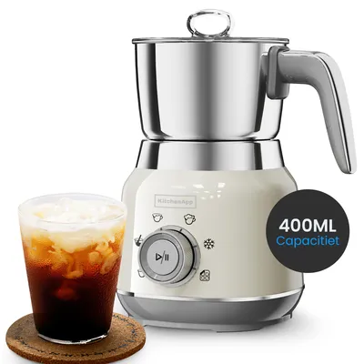 Produktbild von KitchenApp Retro Milchaufschäumer Edelstahlkanne – PFAS-frei – Spülmaschinengeeignet – Beige