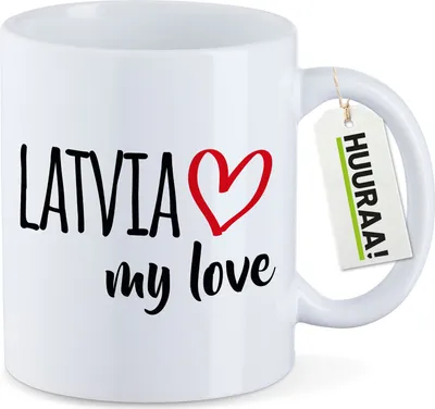 Produktbild von Huuraa Kaffeetasse Latvia my love 330ml Weiß Keramik Kaffeebecher Geschenkidee