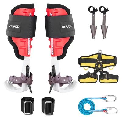 Image de Crampons d'escalade VEVOR, équipement d'escalade réglable en hauteur avec sangles et protections pour crampons, capacité de charge 159 kg, crampons robustes en aluminium, équipement d'entretien des arbres pour la cueillette des fruits et la chasse, rouge