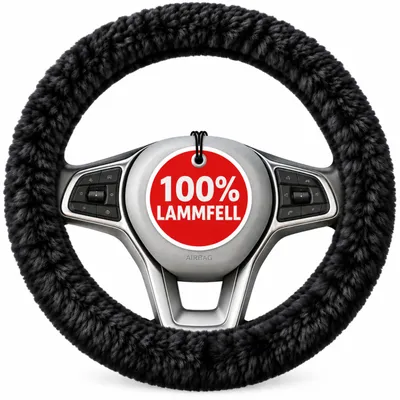 Image de Housse de volant en peau d'agneau WALSER pour voiture, protection de volant 100 % peau d'agneau, housse de volant pour voiture, housse de volant en fourrure, housse de volant, accessoires d'hiver pour voiture, housse de volant d'hiver, cache-volant noir