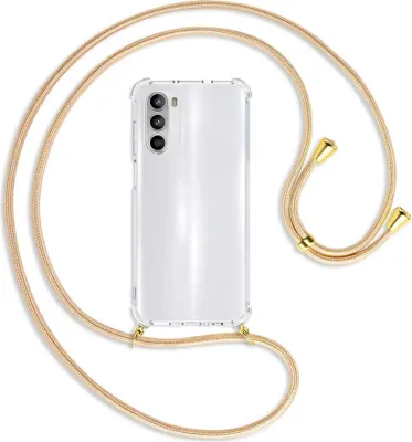 Produktbild von Handykette Backcover-Schutzhülle mit Band (Metall goldfarben) für Motorola Moto G52 / G82 - Goldkordel