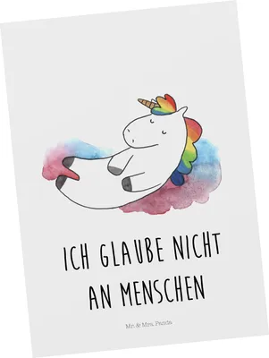 Produktbild von Mr. & Mrs. Panda Postkarte Einhorn Wolke 7 - Weiß - Geschenk, Lächeln, Fotokarte, Menschen, Einhörner, Postkarten, Grußkarte, Ansichtskarte, Unicorn, Realität