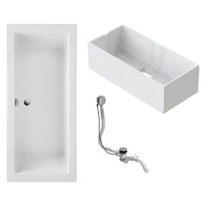 Produktbild von Schulte Badewanne 170x75 cm Komplettset mit Wannenträger und Ab- und Überlauf, Rechteckbadewanne Balos weiß