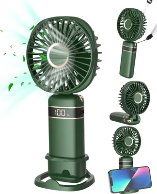 Produktbild von 3 IN 1 Handventilator, tragbarer USB-Handventilator, faltbarer Mini-Ventilator，5 Geschwindigkeitsstufen Handyhalter-Lüfter für Zuhause, Outdoor，Grün