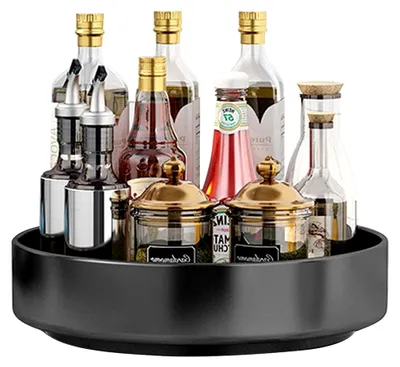 Produktbild von Drehteller für die Küche aus Kohlenstoffstahl, 26 cm, Schwarz, Organizer für Küchenschränke, große Kapazität, drehbares Gewürzregal, rutschfestes Küchenlagerungszubehör