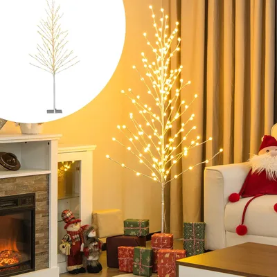 Zdjęcie produktu dla COSTWAY 155cm choinka LED, brzozowa choinka z ciepłymi białymi światłami LED, sztuczna choinka, jodła z metalowym stojakiem, podświetlana choinka sztuczna choinka dekoracyjna choinka
