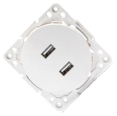 Immagine prodotto di Adattatore con 2 prese USB, compatibile con prese tedesche e francesi, colore bianco, ideale per la ricarica di dispositivi elettrici