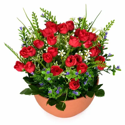 Productafbeelding van Bloempot met rode roosjes, diameter 23/21 cm