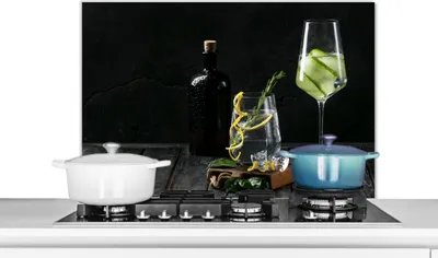 Produktbild von KitchenYeah®  Spritzschutz Küche - Küchenrückwand - Wandschutz für Herd und Spüle - Getränk - Weinglas - Obst 80x55 - Alu-Dibond (Alternative zum Spritzschutz aus Glas) - Hitzebeständig - Herdspritzsc