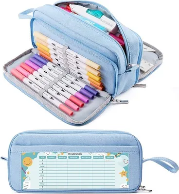Produktbild von Stifteköcher mit 3 Fächern, großer Kapazität, für Schule und Büro, kariert, schwarz
