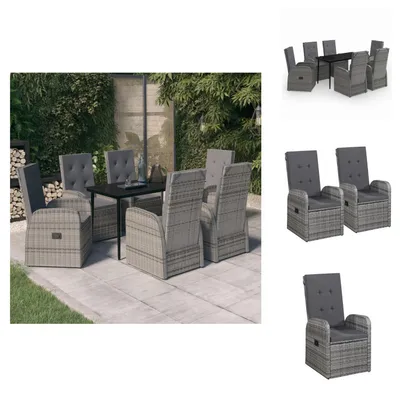 Produktbild von vidaXL 7-tlg. Garten-Essgruppe mit Kissen Grau - Gartenmöbel-Sets
