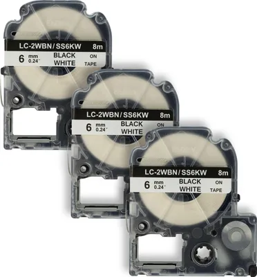 Produktbild von vhbw 3x Schriftband-Kassette Ersatz für Epson LC-2WBN für Etiketten-Drucker 8m x 6mm Schwarz auf Weiß