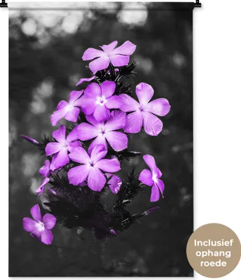 Produktbild von MuchoWow® Wandteppich Wandbehang Blumen - Lila - Schwarz - Weiß 90x135 cm Tapisserie Dekoration Wandtuch - Baumwolle - Wandskulptur