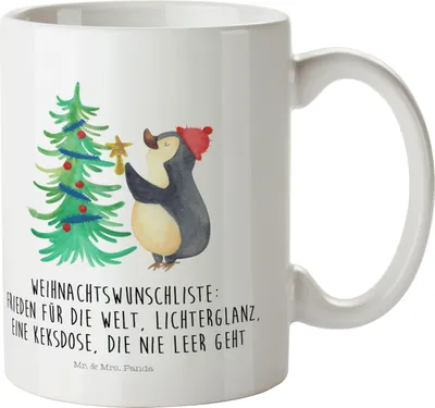 Produktbild von Mr. & Mrs. Panda Pott Pinguin Weihnachtsbaum - Weiß - Geschenk, Weihnachten, Haferl, Winter, Trinklernbecher, Reisebecher, Plastikbecher, Kindertasse