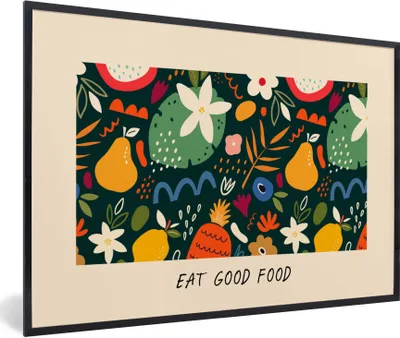 Produktbild von MuchoWow® Gerahmtes Poster Sprichwörter - Essen Sie gut - Zitate - Essen 90x60 cm - Poster mit Schwarzem Bilderrahmen Wandposter Rahmen Foto Bilder - Fotorahmen - Foto-Plakat