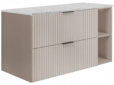 Obrázok produktu pre Rodan | Skrinka pod umývadlo Kašmír 100 cm - Doska biely mramor - 3 farby úchytiek v sete - Soft-Close - Integrovaná béžová polica
