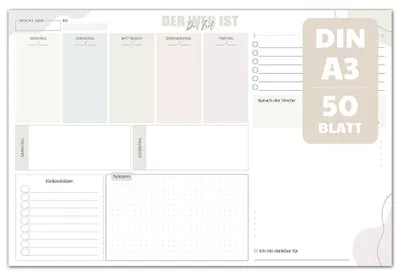 Obrázek produktu pro Podložka pod psací stůl, týdenní plánovač, papír, formát A3, 50 listů, rozměry 42 x 28 cm