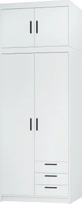 Produktbild von Tkmoebel 2-türiger Kleiderschrank Schrank mit Schubladen + Aufsatz  LENA 2D3S laminierte Platte Breite 89,7cm,Weiß