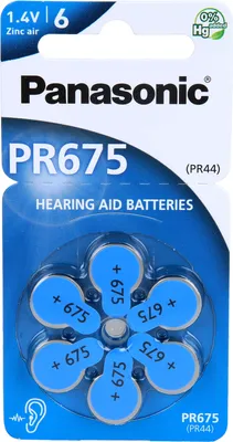 Produktbild von Panasonic V675 6-BL (PR44/PR675H), Einwegbatterie, Zink-Luft, 1,4 V, 6 Stück(e), 650 mAh, Silber