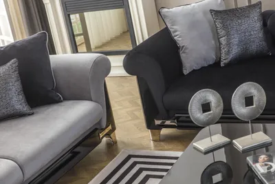 Produktbild von Chesterfield Viersitzig Sofa 4 Sitzer Sofas Schwarz Stoff Luxus Sitz