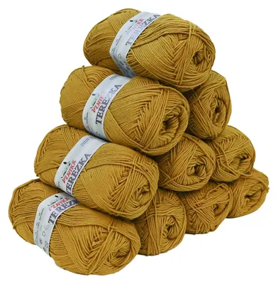 10 x 50g Strickgarn TEREZKA 100% Baumwolle, senfgelb