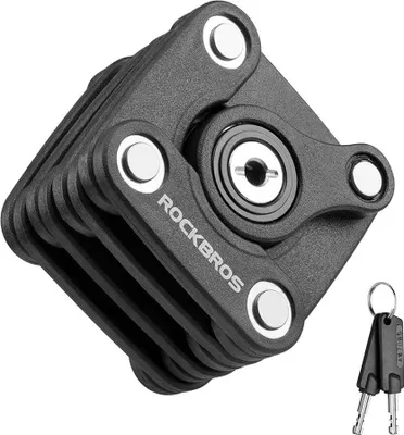 Produktbild von ROCKBROS Fahrradschloss mit Schlüssel 70cm mit Halterung Faltschloss Kettenschloss 519g aus Zinklegierung + ABS Schwarz