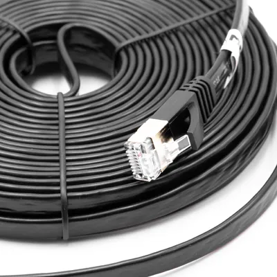 Produktbild von vhbw Netzwerkkabel LAN Kabel Patchkabel Cat7, 10 m Schwarz, Flach