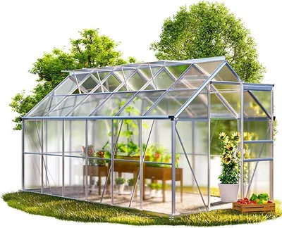 Produktbild von Gewächshaus Aluminium 7,2m? 380x190cm inkl. 4 Dachfenster Tomatenhaus Treibhaus Anzuchthaus Garten Frühbeet Pflanzenhaus Aufzucht 11,73m?