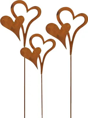 Produktbild von Herz in Herz Edelrost 3er Set Gartenstecker Straus-Schmuck Geschenk Valentinstag