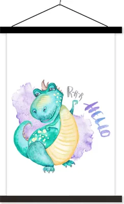Produktbild von MuchoWow® Textilposter Kinderzimmer - Dinosaurier - Weiß - Jungen - Mädchen - Kinder 120x180 cm mit schwarzem Rahmen - Fotos