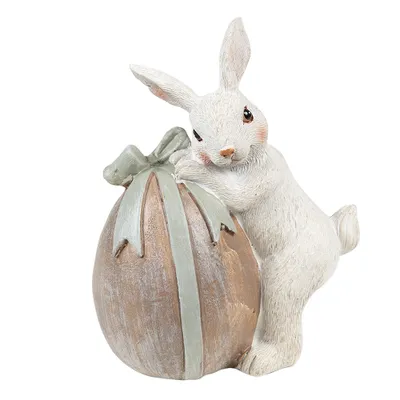 Image de Clayre & Eef Figurine Lapin 8x5x11 cm Beige Gris Polyrésine