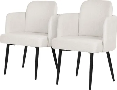 Produktbild von ML-Design 2er Set Esszimmerstuhl Beige Stoffbezug Küchenstuhl mit Armlehne & Rattan-Optik Rückenlehne Polsterstuhl mit Metallbeinen Ergonomische