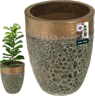 Obrázek produktu pro KOTARBAU® Květináč výška 30 cm ⌀ 25 cm Květináč zlatý keramický květináč mrazuvzdorné květináče pro venkovní prostory Květináč venkovní a vnitřní květináč vnitřní venkovní