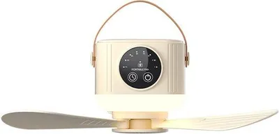 Zdjęcie produktu dla Wielofunkcyjny, cichy wentylator sufitowy z oświetleniem, funkcją ładowania USB i pilotem. Idealny do użytku wewnątrz i na zewnątrz pomieszczeń. Lampka zasilana przez USB.