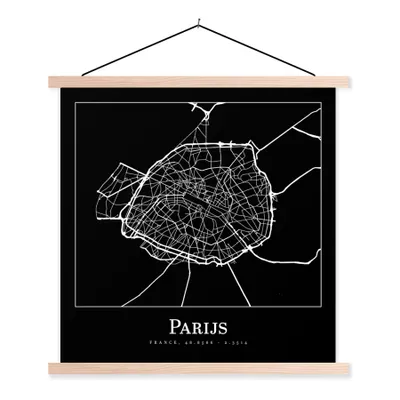 Produktbild von MuchoWow® Textilposter Paris - Karte - Stadtplan 120x120 cm mit holzfarbenen Rahmen - Textil-Poster